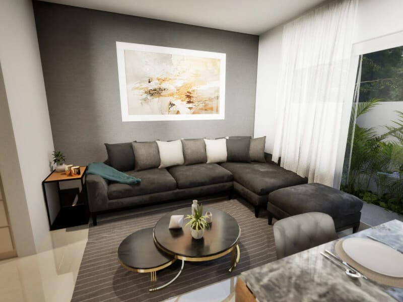 Sala del modelo Aura Elite con 3 niveles del fraccionamiento Bosques de la Sierra de la inmobiliaria Javer