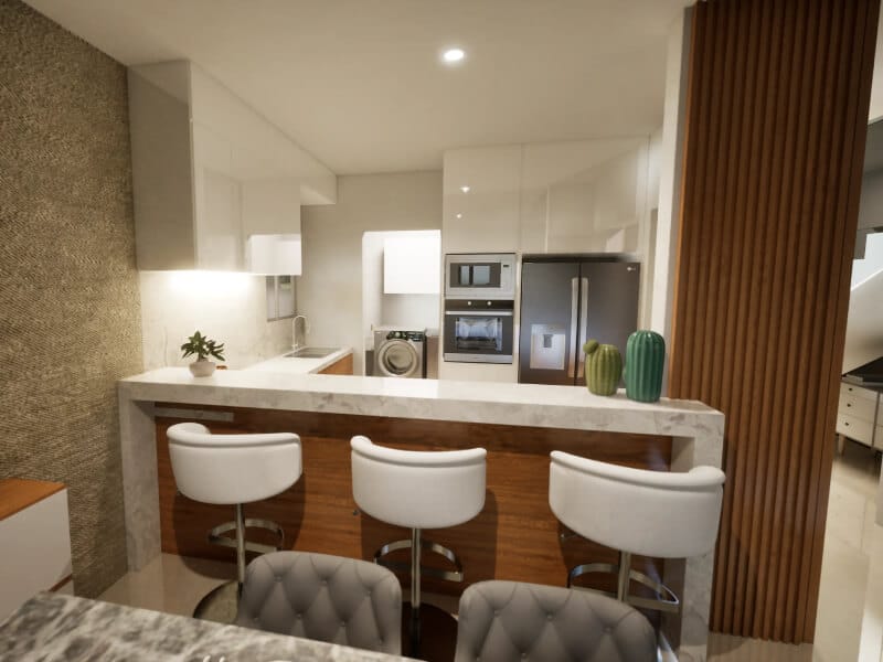 Cocina del modelo Aura Elite con 3 niveles del fraccionamiento Bosques de la Sierra de la inmobiliaria Javer