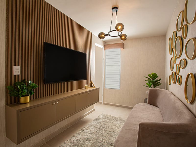 Sala de estar del modelo Milán en el fraccionamiento Privada Cantabria de la Inmobiliaría Javer