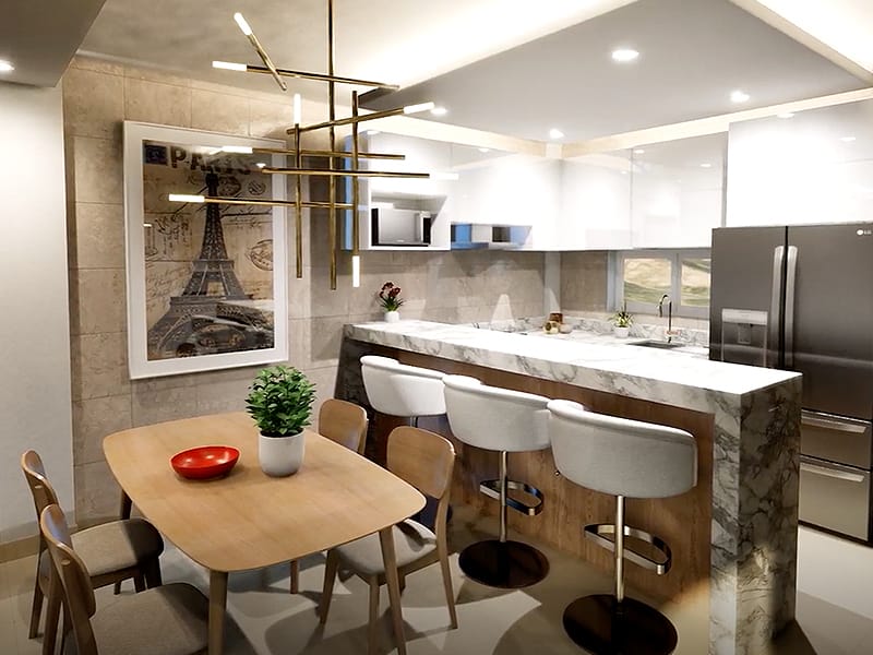 Comedor del departamento modelo D en el fraccionamiento Amaire de la inmobiliaria Javer