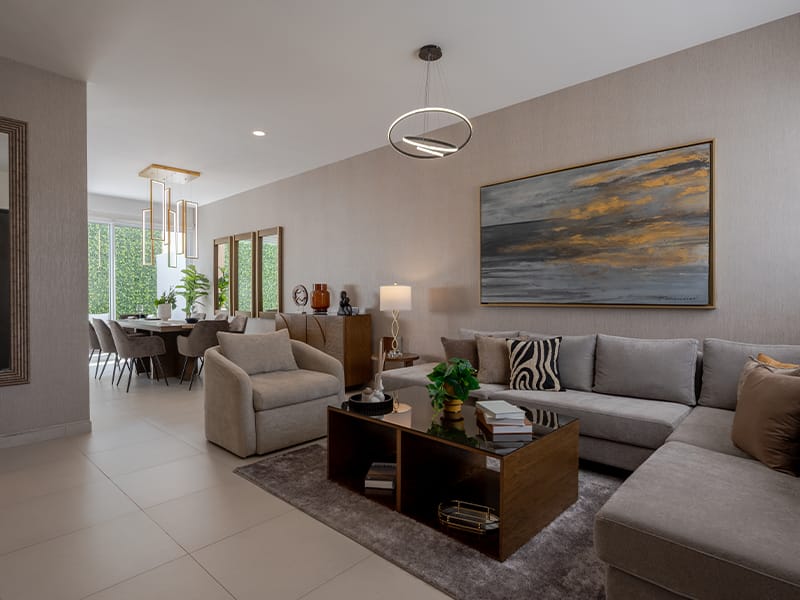 Sala del modelo Zafiro en el fraccionamiento Allegro de la inmobiliaria Javer