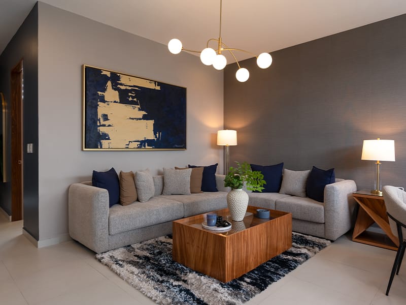Sala del modelo Málaga del fraccionamiento Allegro en inmobiliaria Javer