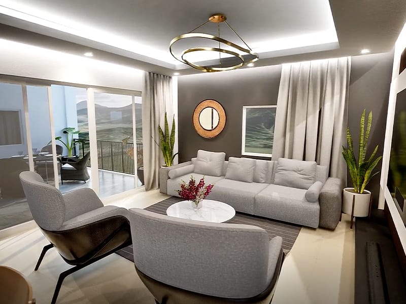 Sala del departamento modelo D en el fraccionamiento Amaire de la inmobiliaria Javer