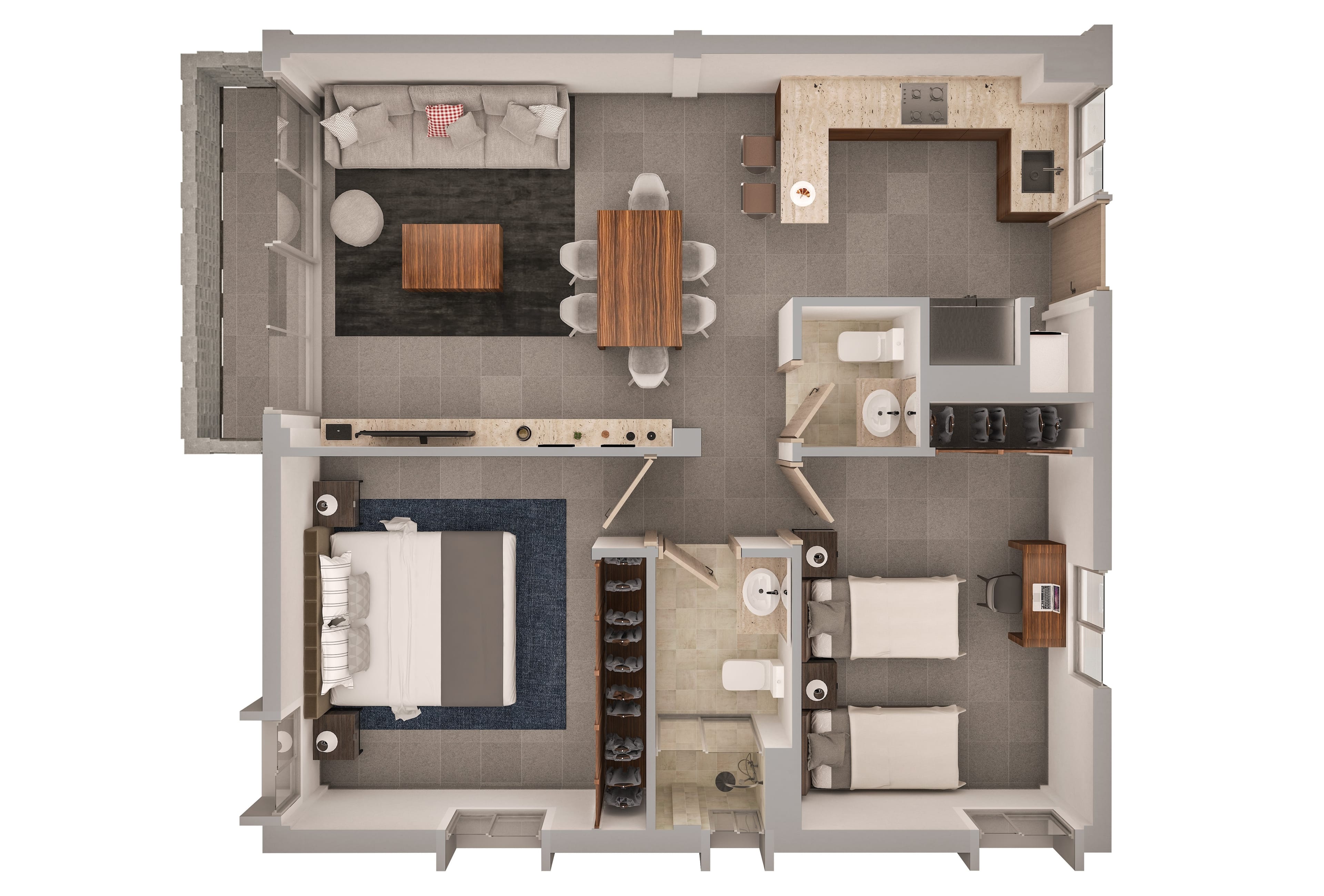 Planta arquitectónica del departamento modelo B en el fraccionamiento Amaire de la inmobiliaria Javer