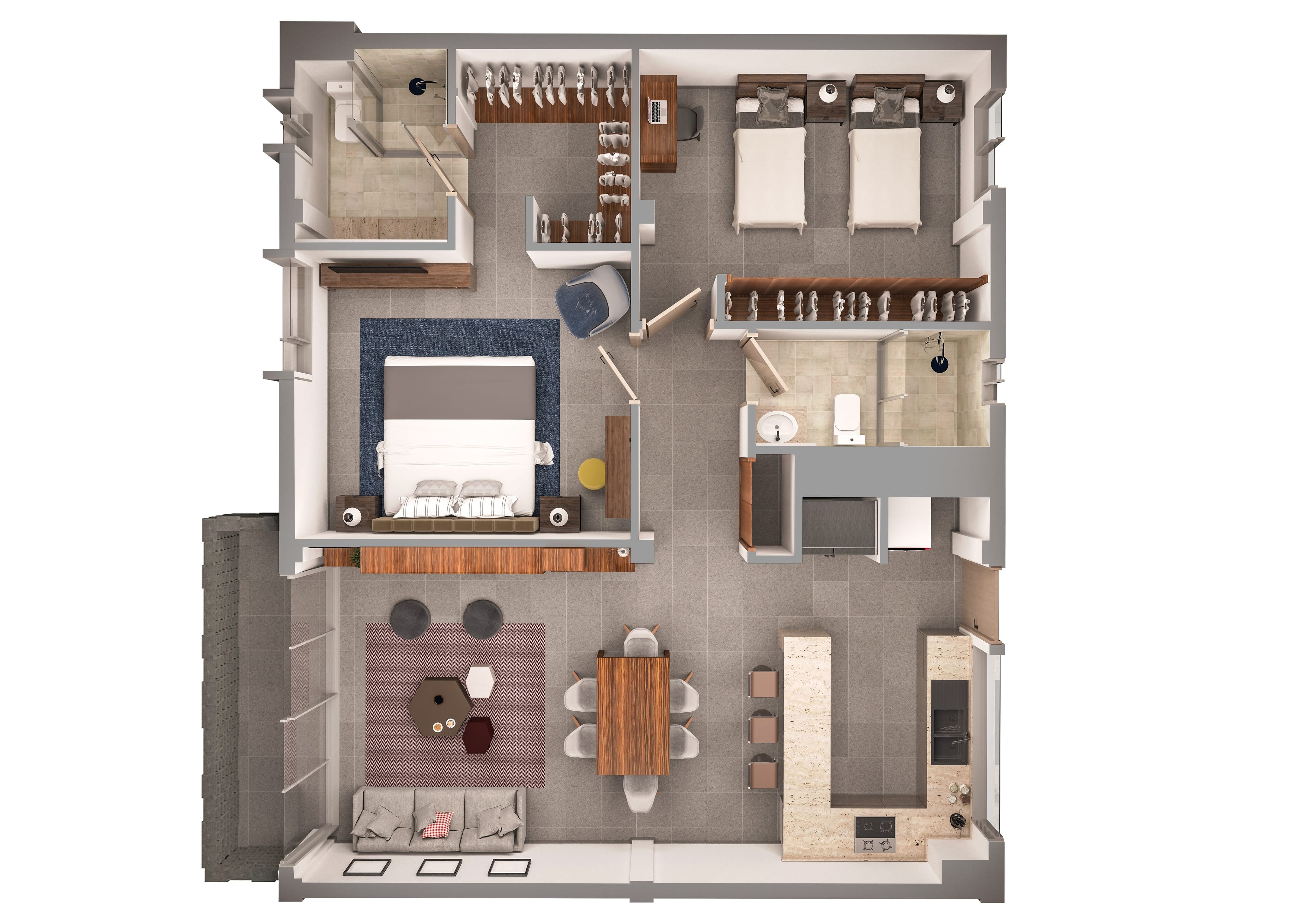 Planta del departamento prototipo modelo C en el fraccionamiento Amaire de la inmobiliaria Javer