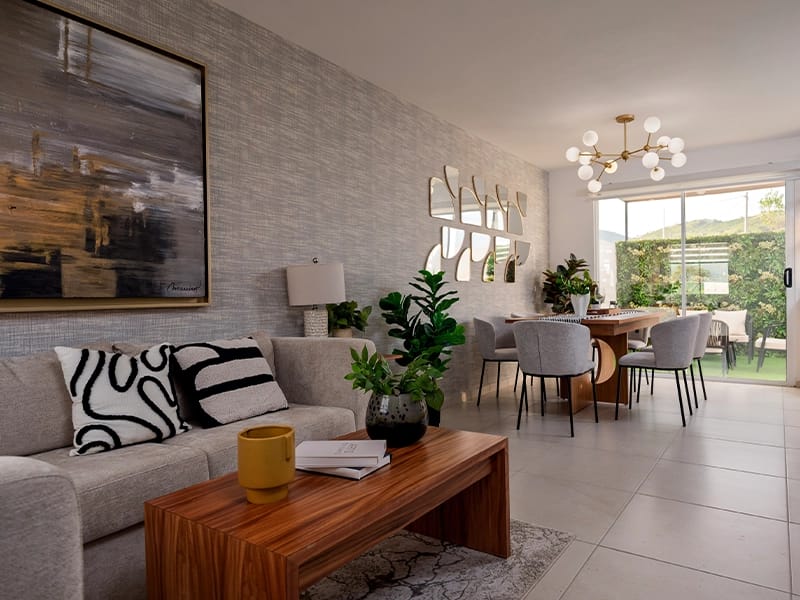 Sala con comedor del modelo Águila fraccionamiento Mirador de los encinos inmobiliaria Javer