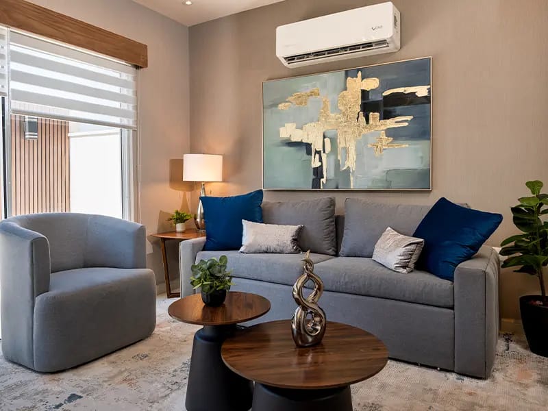 Sala en el modelo Aura Elite 3N del fraccionamiento Bosques de la Sierra en inmobiliaria Javer de Nuevo León