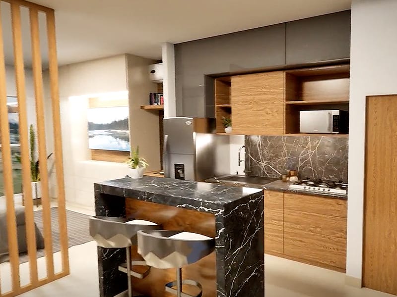 Comedor del departamento modelo A en el fraccionamiento Amaire de la inmobiliaria Javer