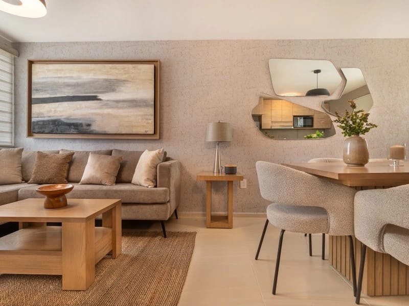 comedor y sala del modelo águila en el fraccionamiento Paseos del Roble en Javer