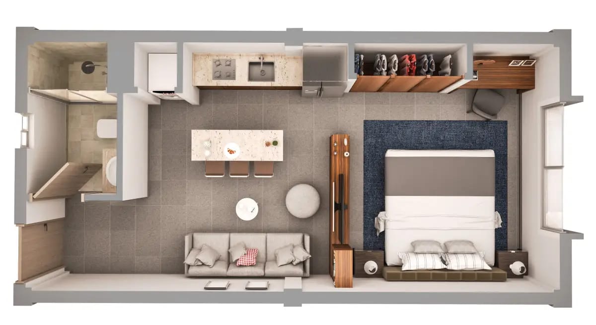 Planta del departamento prototipo modelo A en el fraccionamiento Amaire de la inmobiliaria Javer