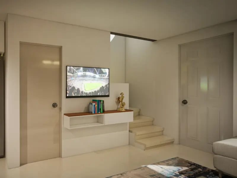 Mueble de TV en la sala del modelo Águila Premier en el fraccionamiento Valle de los Encinos de la inmobiliaria Javer