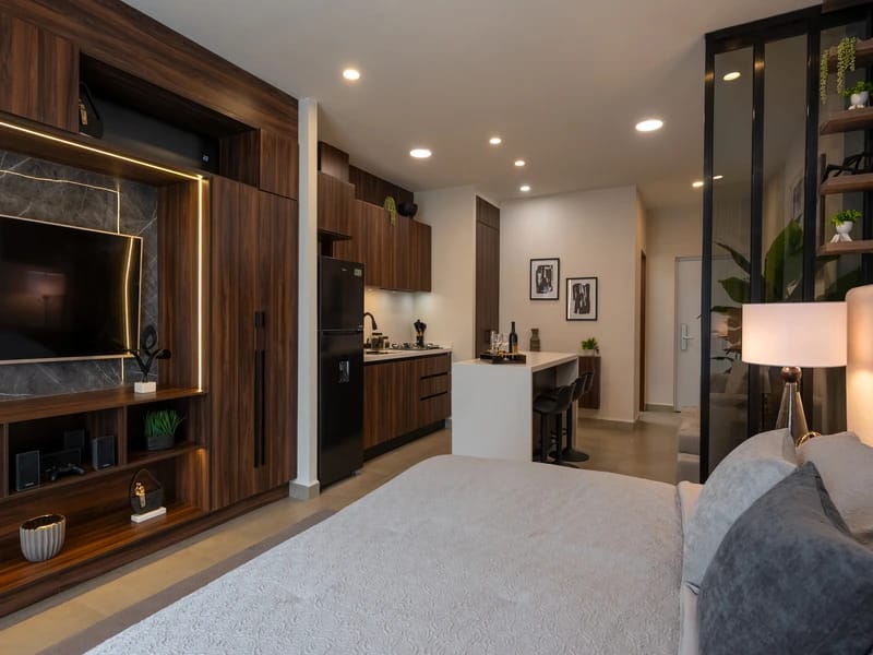 Recámara con cocina del modelo loft del fraccionamiento amaire javer