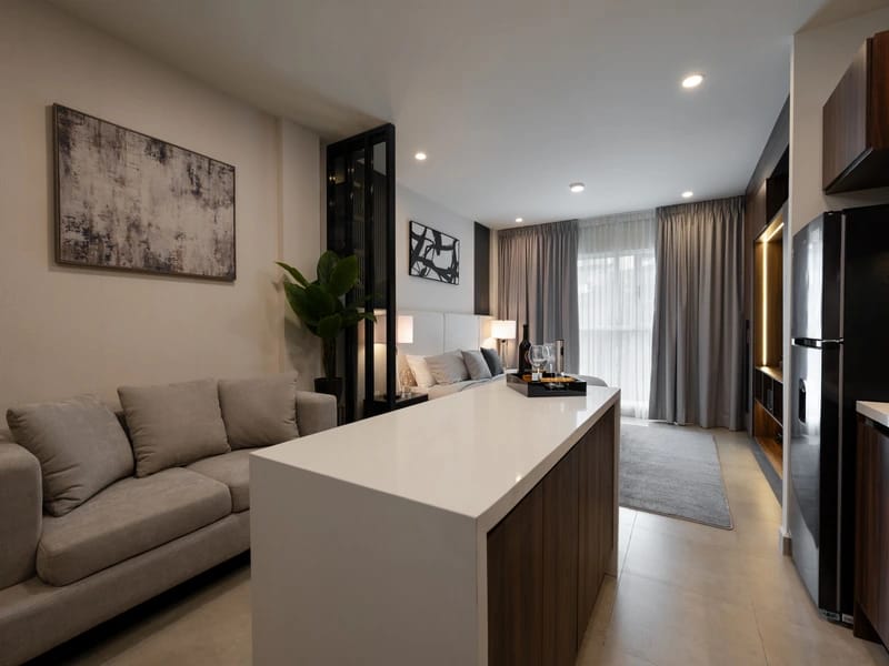 sala con cocina modelo loft del fraccionamiento amaire javer