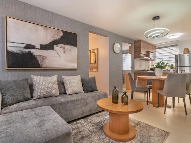Sala con comedor del modelo Antares del fraccionamiento Paseos del Roble en Inmobiliaria Javer