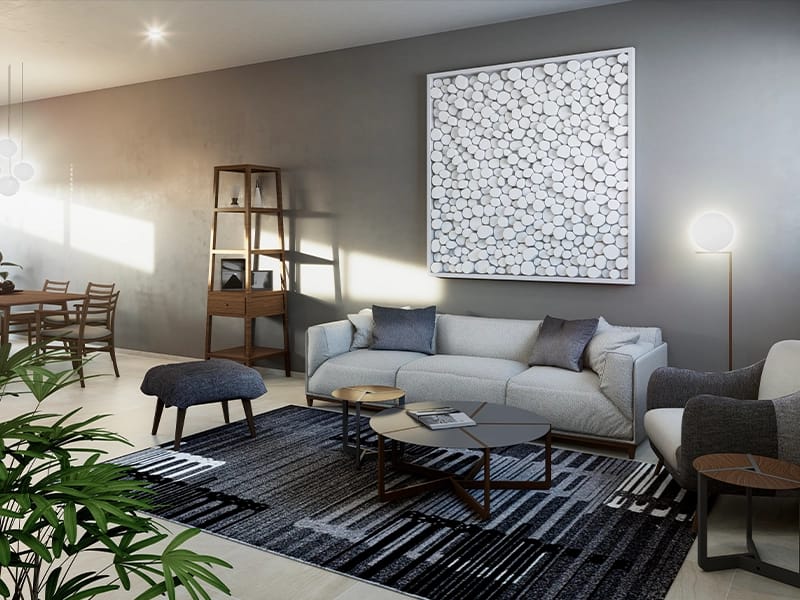 Sala del modelo Zafiro en el fraccionamiento Allegro de la inmobiliaria Javer