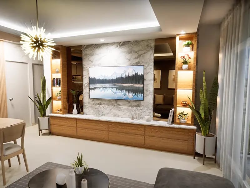 Sala de TV del departamento modelo B en el fraccionamiento Amaire de la inmobiliaria Javer